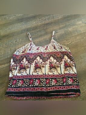 Vintage Avatar Made In Nepal Bohemian 100% cotton Print Spaghetti Strap Tank Top